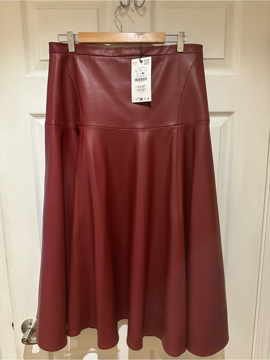 Zara Dresses & Skirts - Zara Burgundy Faux Leather A-Line Midi Skirt